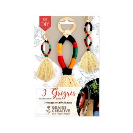 Kit DIY flätning - Mina 3 grigris - 3 vävda dekorationer - Orange - 25 cm