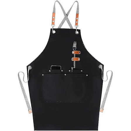 Kokkeforklæde med krydsryg og stor lomme