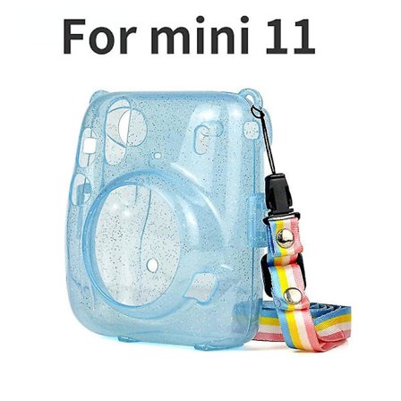 Fujifilm Polaroid filmkameraväska med axelrem för Instax Mini 11 kameraväska PU läder mjukt silikonfodral (F1205-blå)