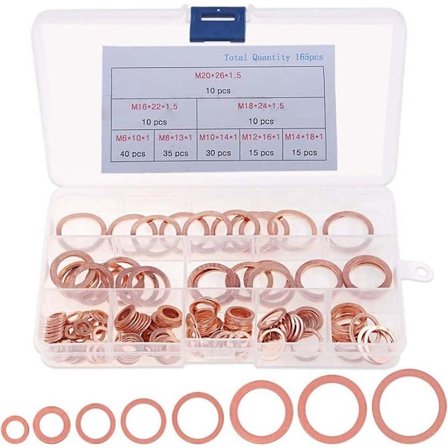 165 stk Flat skive sortimentsett forseglingsskiver