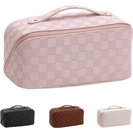 Rese-sminkväska (Rosa), Stor sminkväska för Resor med Handtag och Avdelare, Vattentät PU för Kvinnor Toalettartiklar Sto