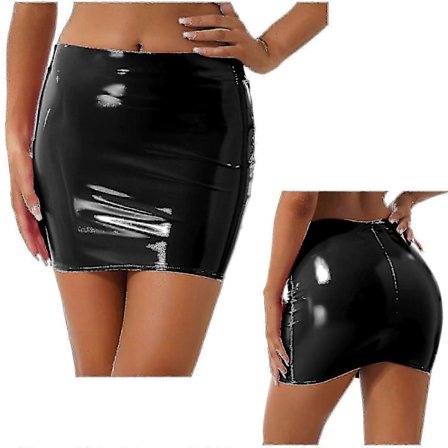 Dame Latex Patent Læder Miniskørt Ensfarvet Elastisk Taljebånd Blank Pencil Skirt Natklub Fest Musik Festival Kostume Sort A
