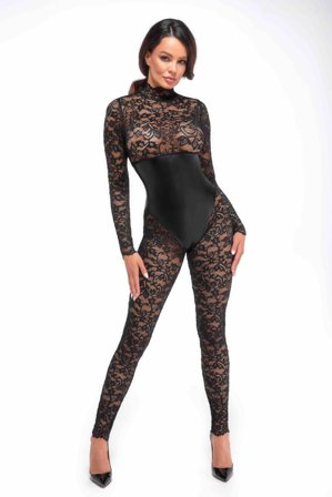 Noir Handmade: F299 Enigma lace catsuit with underbust bodice - Vuxen: Lingerie & undertøy