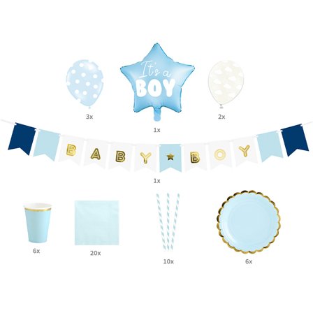 Festpaket "It's A Boy" 49-delar - Baby Shower Dekoration - Kalaslagret.se