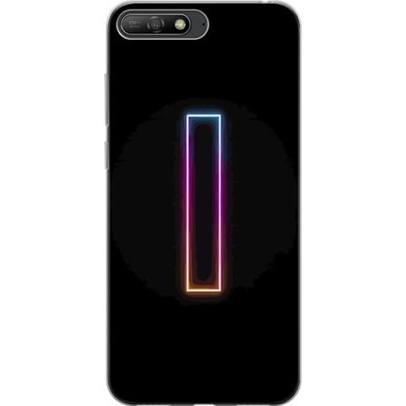 Kompatibel Mobilcover til Huawei Huawei Y6 (2018) Minimalistisk neonbogstav I i regnbuefarver mod mørk baggrund
