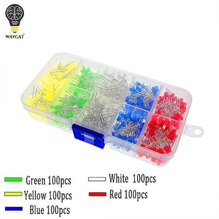 300kpl 500kpl 3mm 5mm LED-valo Valkoinen Keltainen Punainen Vihreä Sininen Sekoitettu Sarja DIY LED-sarja 3V 20mA F3 500kpl