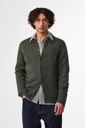 Lee Cardigan Herr Grön Merinoull