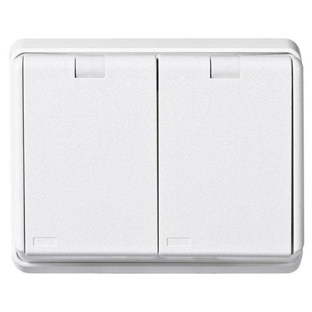 Elko EKO05818 Vägguttag jordat, 2-vägs, med lock, separat matnin, Strömbrytare & vägguttag