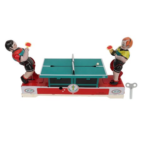 Vintage Plåtleksak Uppdragbar Bordtennisspelare i Metall