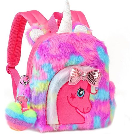 Plysrygsæk med enhjørning til piger, sød børnerygsæk til førskole, personlig skolerygsæk til børn