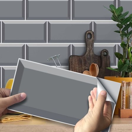 20X10cm 27stk Skrell og Lim Overføringsklistremerke På Fliser, Selvklebende Vannbestandig PVC Flisdekaler Backsplash for Hjem Kjøkkeninnredning, Grå