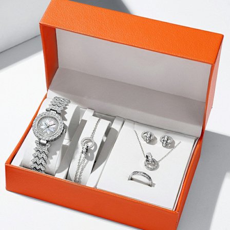 Quartzur (set, 5 delar), inklusive örhängen och kedja med hänge