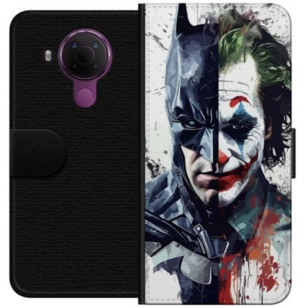 Yhteensopiva Lompakkokotelo Nokia Nokia 5.4 Jakettu muotokuva Batmanista ja Jokerista dramaattisessa kuvituksessa, kuvankaunis supersankariteema tumma