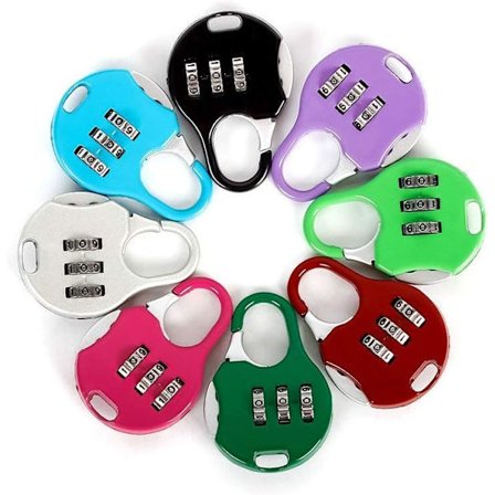 8-pack Mini 3-siffrig återställningsbar kombinationshänglås för resväskor, bagage, olika färger