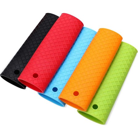 5-delars isolerade silikonhandtagsskydd för kastruller - Röd + Orange + Blå + Grön + Svart