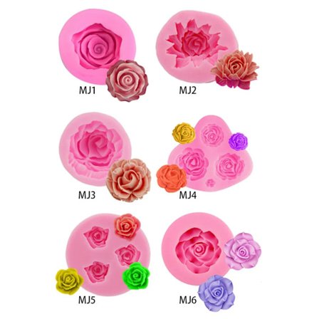 6-delt sæt af 3D bageforme rose blomst DIY silikoneform motiv bageforme chokolade fondant kage