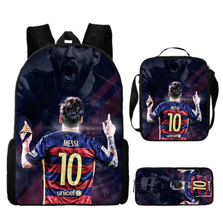 3 stk/sett fotballstjerne Lionel Messi ryggsekk student skolesekk P1-WELLNGS P1