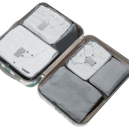 7 stk. vandtæt toiletsæt, bærbar stor kapacitet, rejsearrangører til 18 til 32 tommer opbevaringsboks, grå