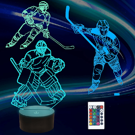 Barn 3D Ishockey Spiller Nattlys Optisk Illusjon Lampe med 16 Farger Fjernkontroll Skiftende Bursdag Jul Valentinsdag Gaveidé for B