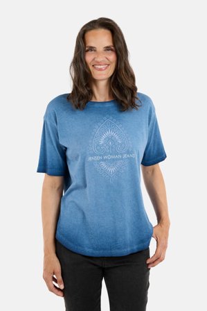 JENSEN - Kortærmet T-shirt - Vasket Blå - Print
