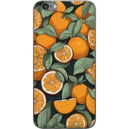Yhteensopiva Puhelinkuori Apple iPhone 6 Plus Illustraatio sitruskuviolla, jossa appelsiinit ja vihreät lehdet tummalla taustalla koristeelliseen tyy