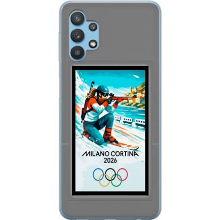 Kompatibelt Mobildeksel til Samsung Galaxy A32 5G Retroplakat Cortina Milano 2026 med fjell, vintersportsutøvere, italienske trikolor, Milano-katedral