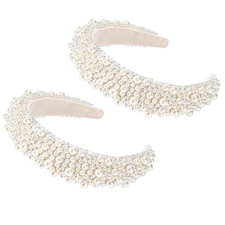 Svart polstret pannebånd, steiner og perler