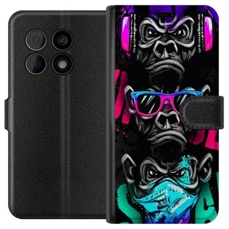Kompatibel Tegnebogsetui til OnePlus 10 Pro Graffiti motiv med tre aber - Hør intet ondt, se intet ondt, sig intet ondt i neonfarver