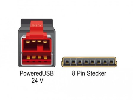 Delock Strømforsynt USB-kabel - USB PlusPower (24 V) til 8-pins (1x8) PoweredUSB Remote Side - 2 m