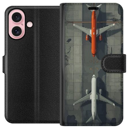 Kompatibelt Plånboksfodral till Apple Apple iPhone 16 Flygplansfoto uppifrån med två passagerarplan på landningsbana, symmetrisk modern luftfartsb