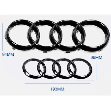 273x94+193x66MM Emblem Kühlergrill för Audi A4 A5 A6 Badge Glänz Svart NY