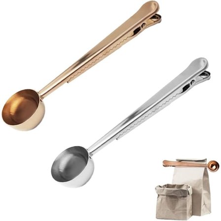 Pakke Kaffeskje, Måleskje i Rustfritt Stål Kaffeskje med Kaffeposeklips for Malt Kaffe, Espresso, Kaffe Bønner