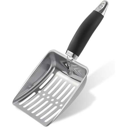 Kattesand-skuffe, Rustfritt Stål Kattesand-skuffe, Dyp Spade Kattesand-skuffe med Henger og Kort Håndtak - Kattesandkasse-skuffe