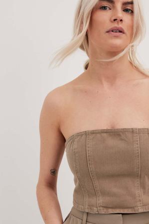 NA-KD Haut en jean à coutures apparentes - Haut tube - Brun - EU 44