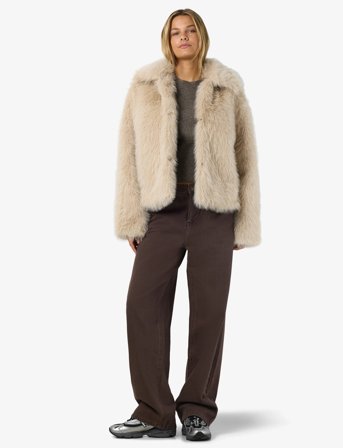 NOISY MAY Nmevie L/S Fur Jacket Noos - Beige - S