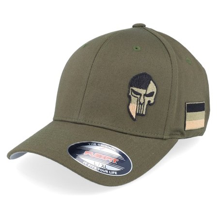 Army Head - Grøn flexfit Kasket - Germany Army Skull Olive Wooly Combed Flexfit @ Hatstore