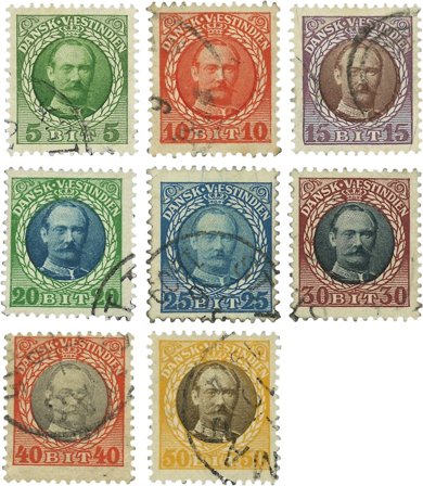 Dansk Vestindien 1907-1908 - AFA 36-43 - Stemplet