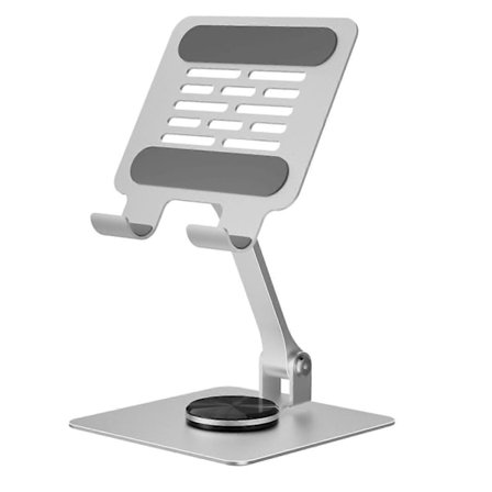 Tablet Stand Holder Foldbar Kulstofstål Konstruktion Aluminium Legering Skrivebordsstøtte til iPad med 360