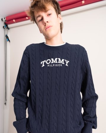 Tommy Hilfiger GRAPHIC CABLE CN SWEATER Blauw Truien Jongens - Kids Brand Store