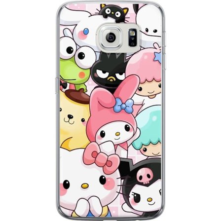 Kompatibelt Mobildeksel til Samsung Galaxy S6 edge Tett mønster av søte figurer med store øyne i ulike farger og uttrykk med LABUBU-tekst