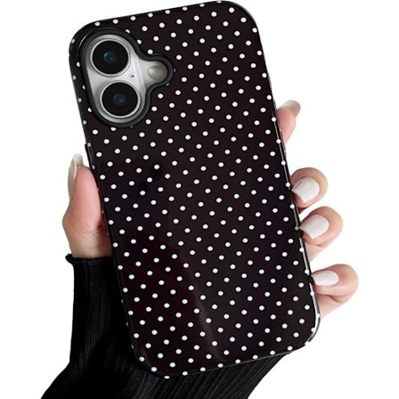 For iPhone 17, Polka Dot Aesthetic Phone Case Cute for Girls Women, Hard PC+Soft TPU Protective Phone Cover for iPhone 17-Black