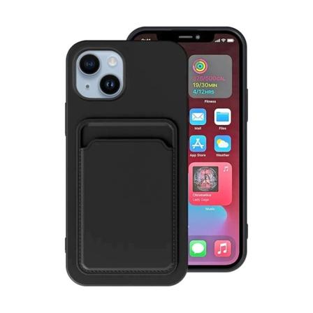 iPhone 15 Mobilskal Silikon med Korthållare - Svart Black