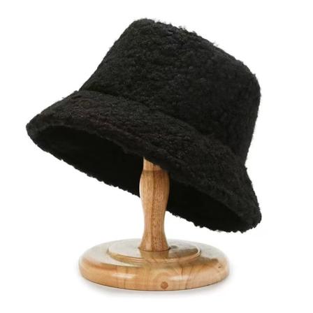 Höst Vinter Varm Tjocka All-Match Dam Enfärgad Bucket Hat Fisherman Cap black