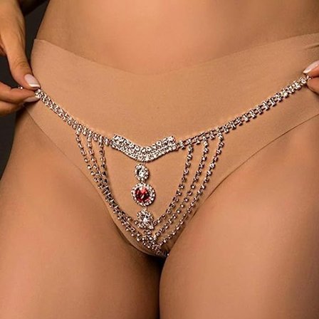 Boho Rhinestone Underbukse Kjede Sølv Krystall Thong Trusser Bikini G-streng Kroppssmykker Tilbehør for Kvinner og Jenter