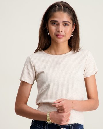Kids ONLY KOGNELLA S/S O-NECK TOP Beige Tops/blouses Meisjes - Kids Brand Store