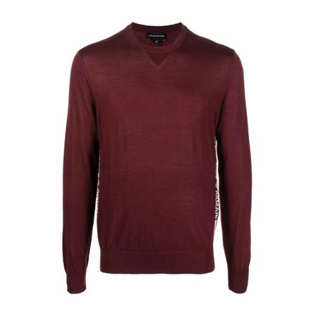 Emporio Armani, Round-neck Knitwear Rood, Heren, Maat:M,wol,streep