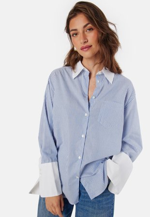 GANT Contrast Collar Striped Shirt Rich Blue Klær