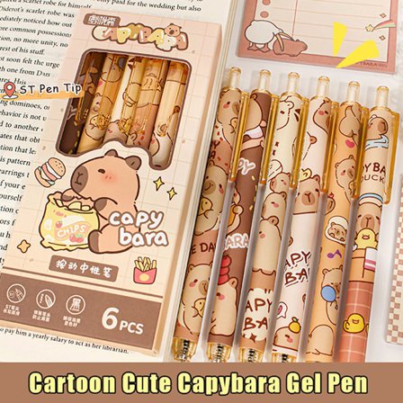 6 stk. e Capybara tryk gel pen skoleartikler tegneserie Capyba
