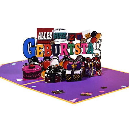 IC Handgjorda Grattis på födelsedagen Pop Up-kort, födelsedagskort med tysk välsignelse