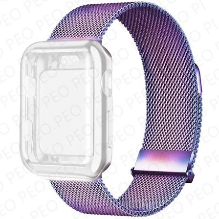 Milanese Loop+Fodral För Apple Watch Armband 45mm 44mm 38mm-42mm 41/40mm Metall Magnetiskt armband iwatch Serie 9 8 7 6 5 4 3 SE Rem